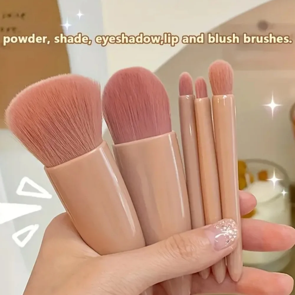 5 Pc Mini Travel Makeup Brush & Mirror Set - New